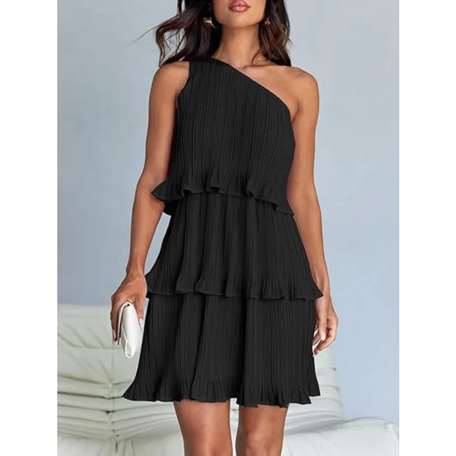 Layered Single Shoulder Mini Dress