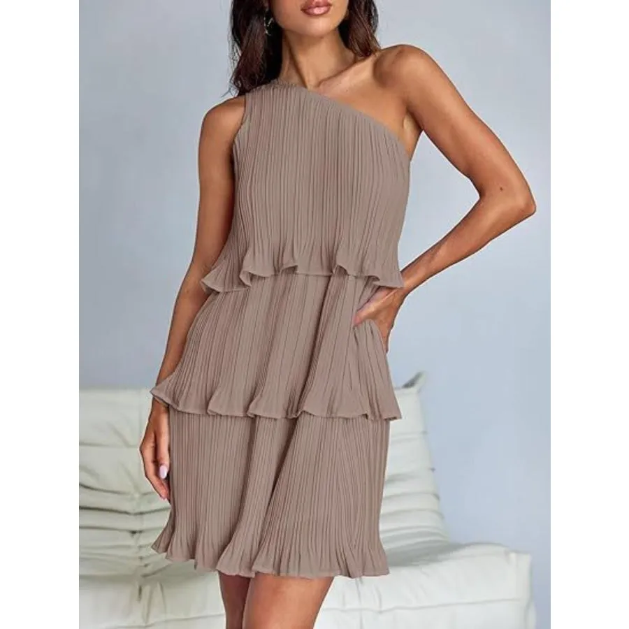 Layered Single Shoulder Mini Dress