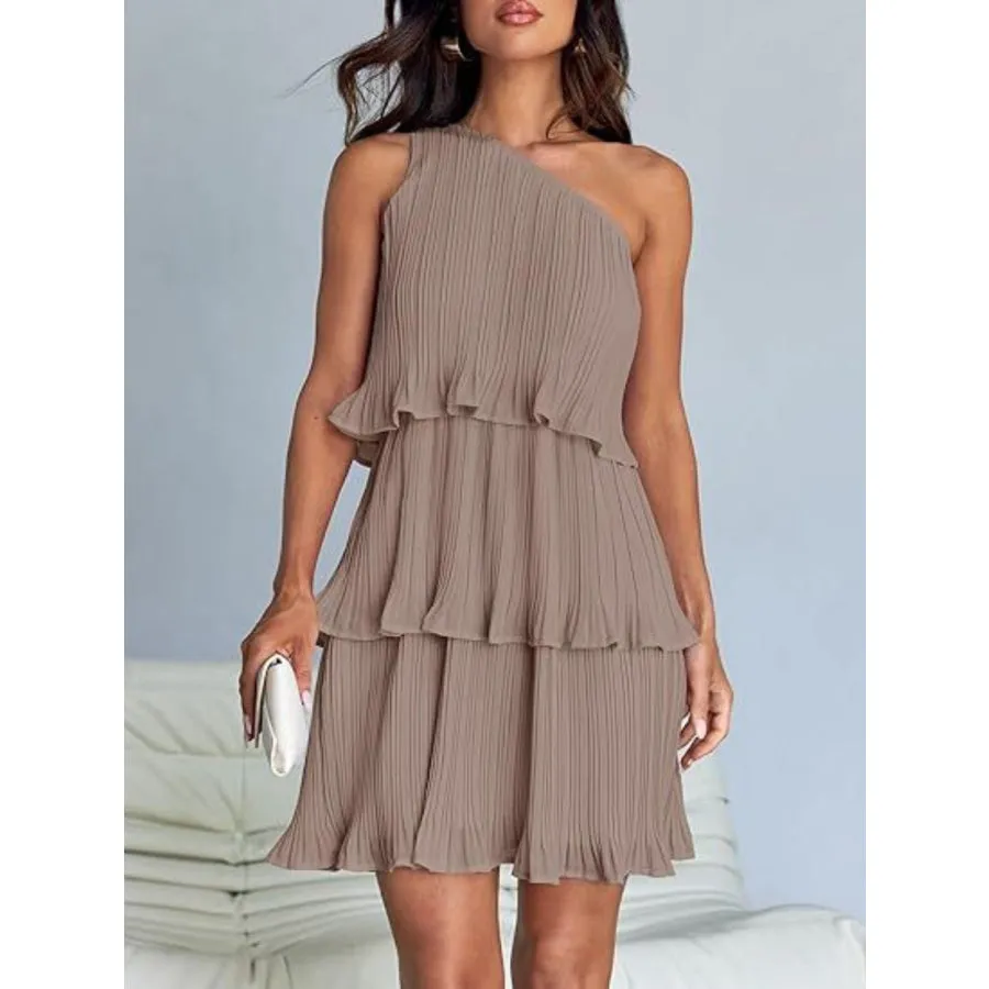 Layered Single Shoulder Mini Dress