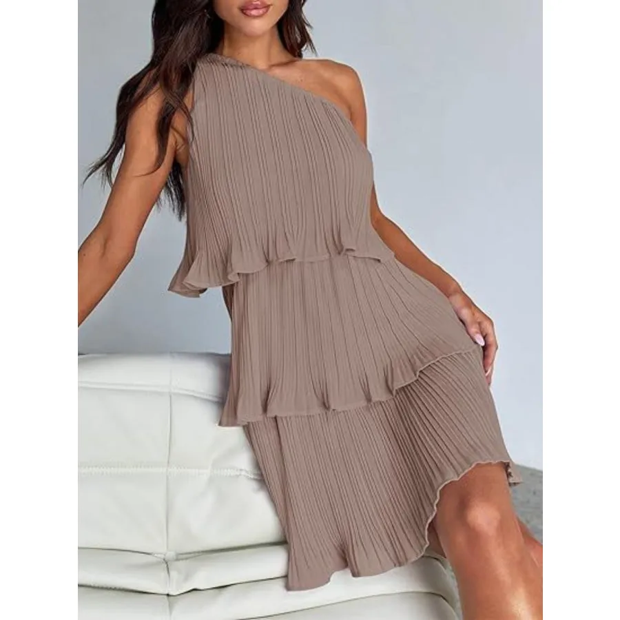 Layered Single Shoulder Mini Dress