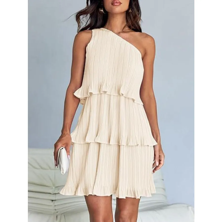 Layered Single Shoulder Mini Dress