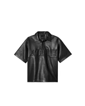 Leather Short Sleeve Polo - Black