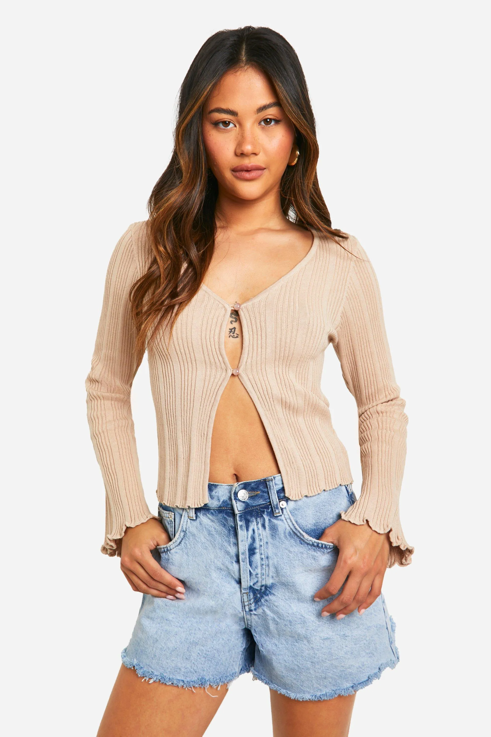 Lightweight Rib Knit Button Cardigan for Women | boohoo