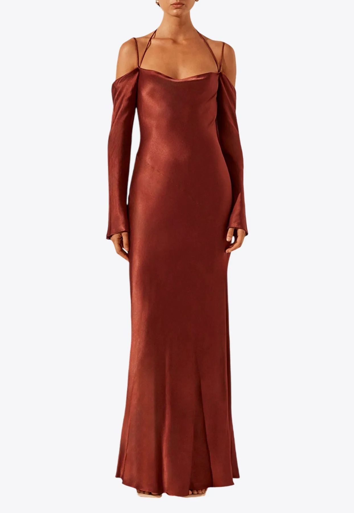 Lino Off-Shoulder Satin Maxi Dress