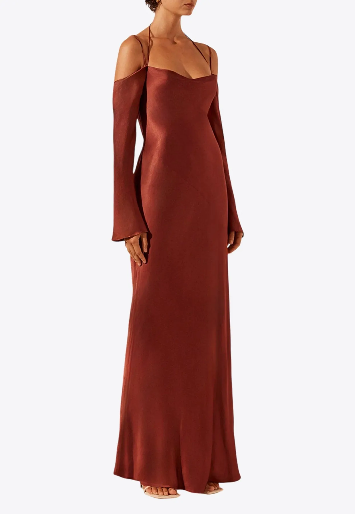 Lino Off-Shoulder Satin Maxi Dress