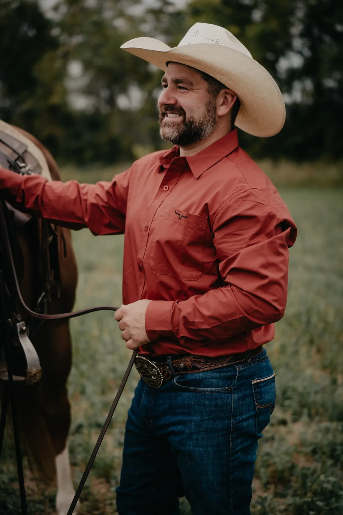 'Linville' Men's Rust Red Long Sleeve Shirt by Kimes Ranch (S-XXL)