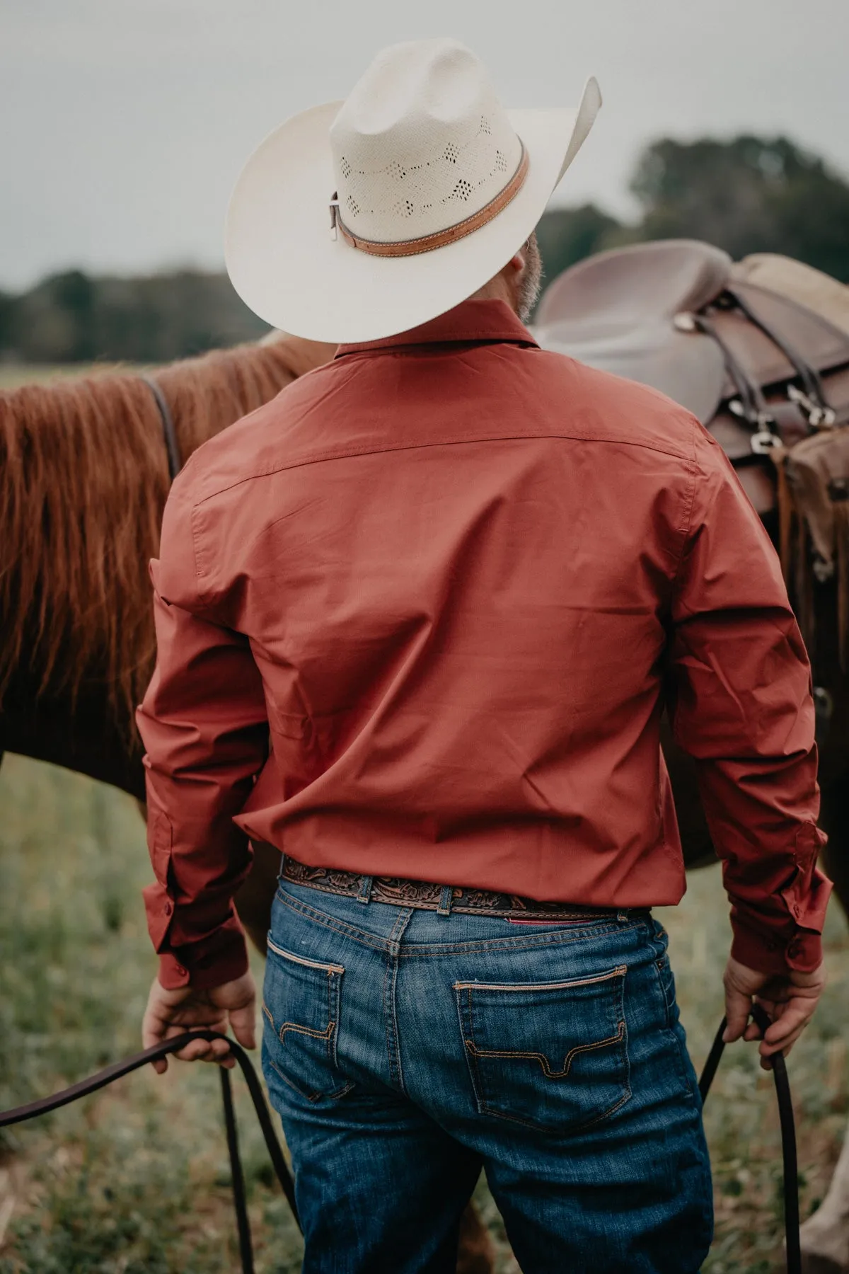 'Linville' Men's Rust Red Long Sleeve Shirt by Kimes Ranch (S-XXL)