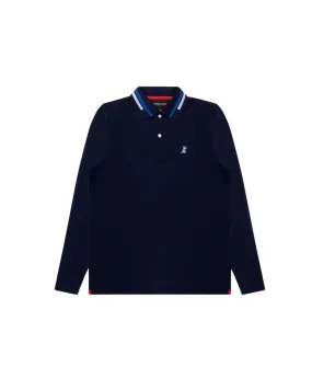 Long Sleeve Striped Polo Shirt - Navy A215