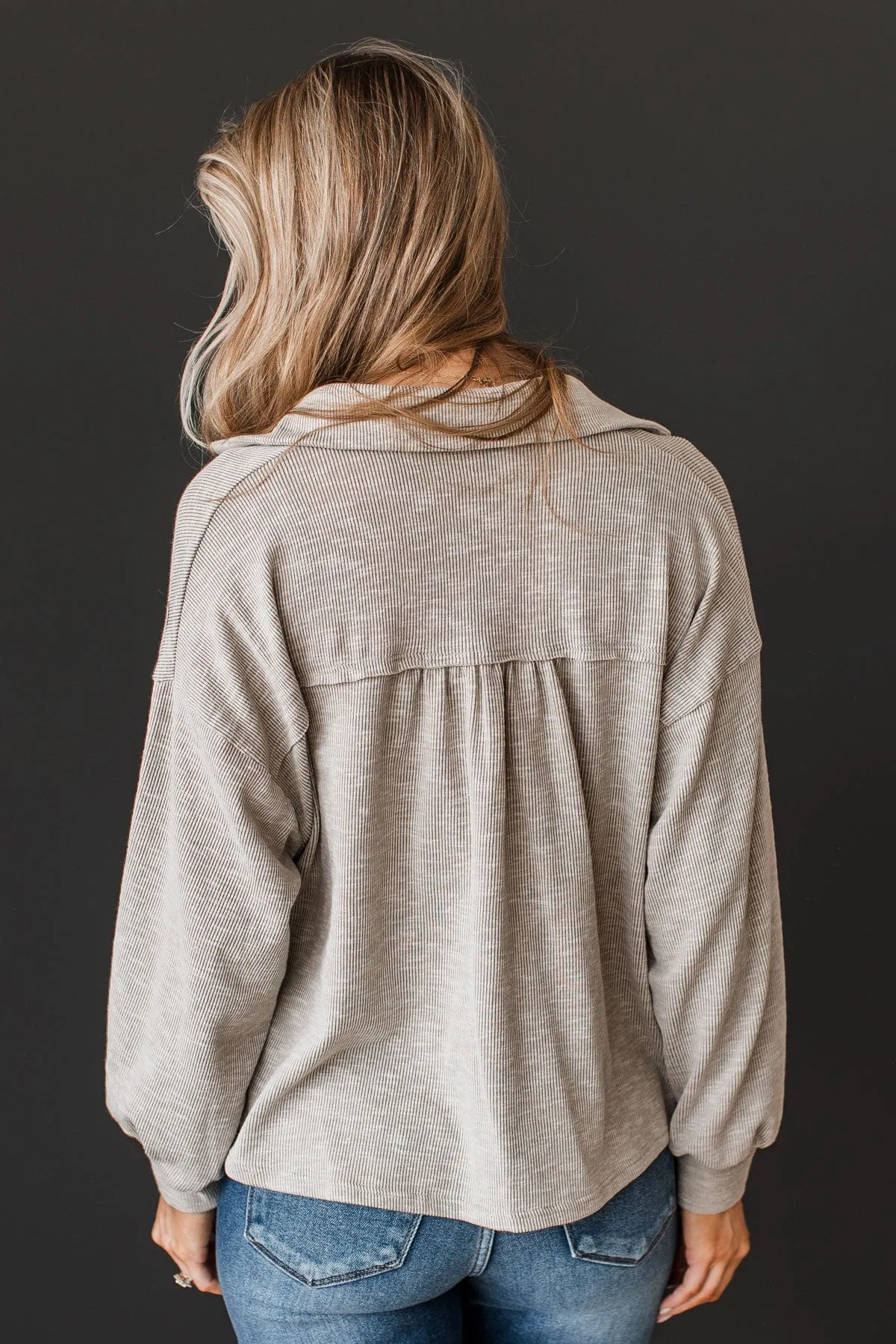 Captivate Knit Button Top Light Taupe