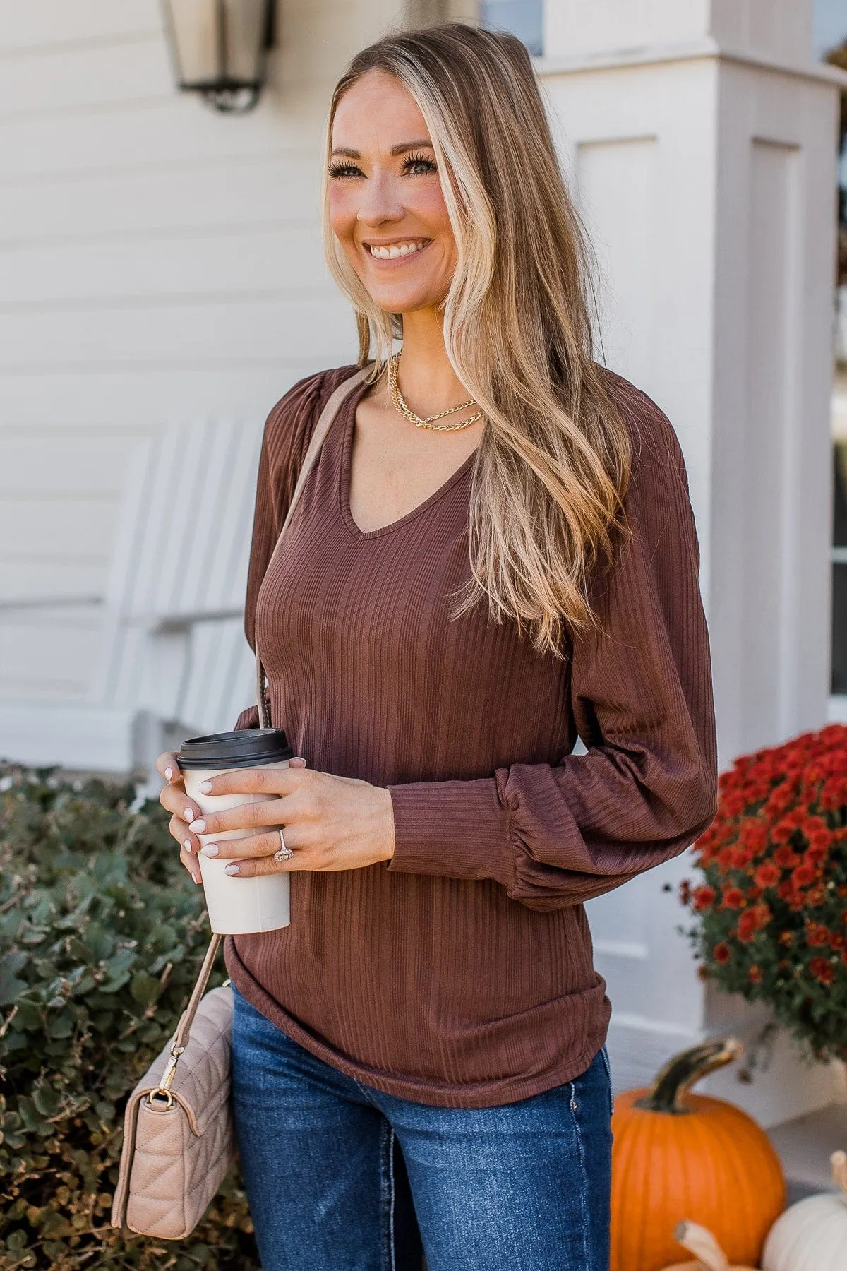 Majestic Memories Chocolate Ribbed Knit Top