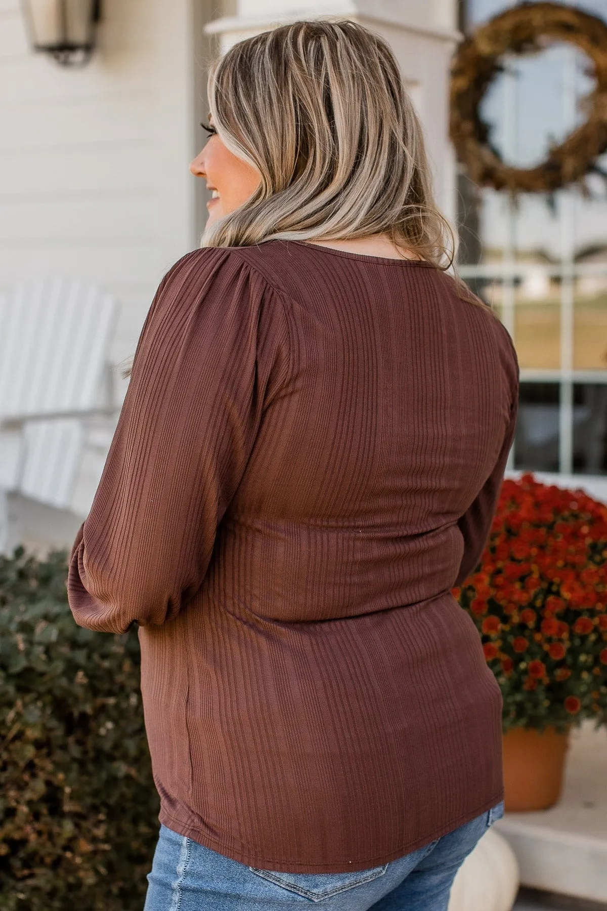 Majestic Memories Chocolate Ribbed Knit Top