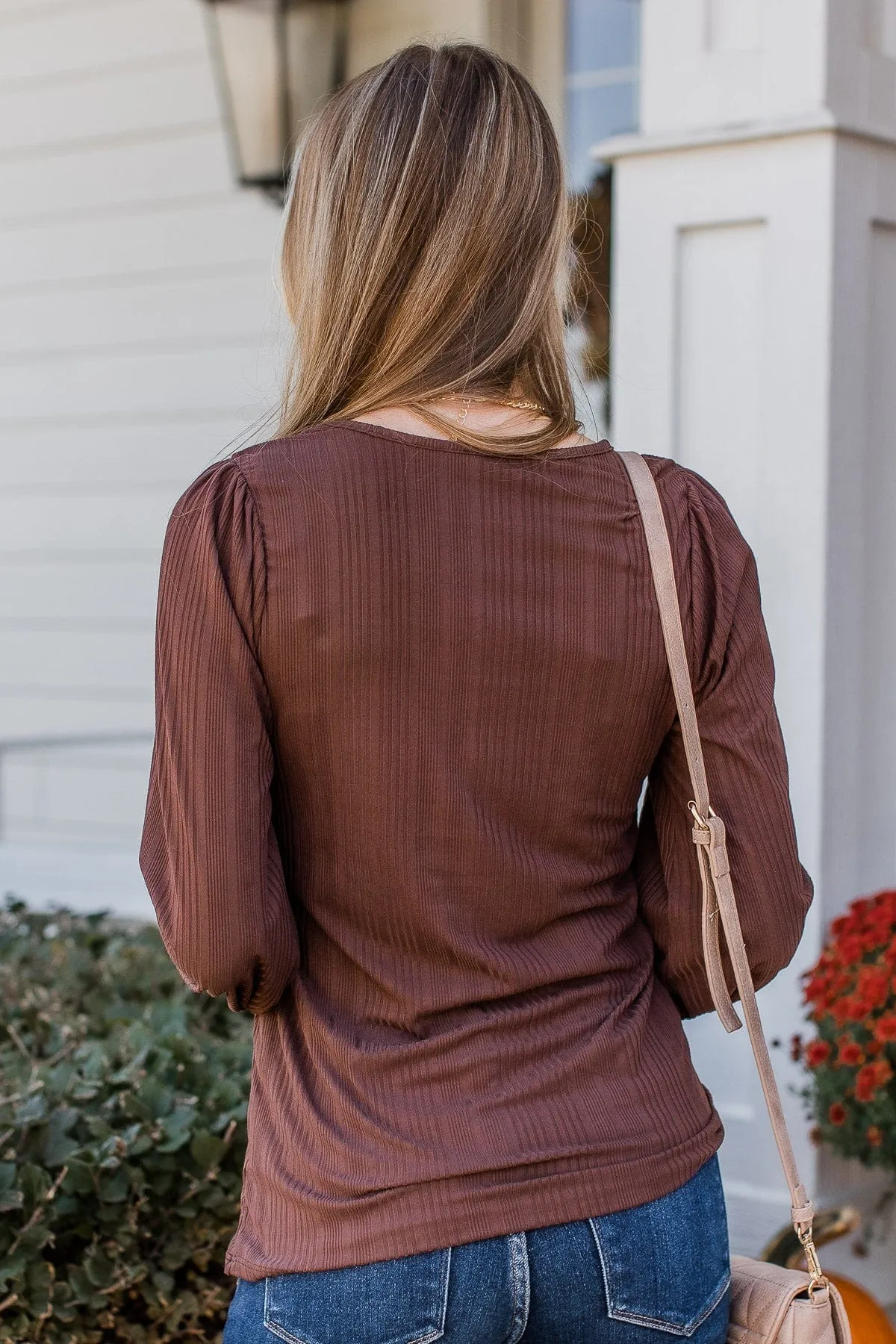 Majestic Memories Chocolate Ribbed Knit Top