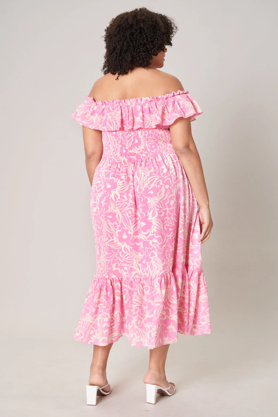 Malia Floral Off the Shoulder Smocked Midi Dress Curve