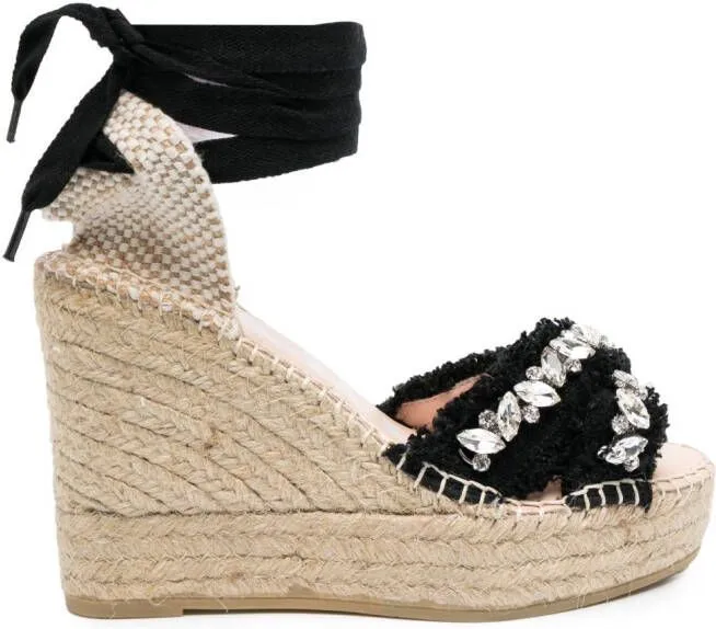 Manebi 110mm crystal-embellished wedge espadrilles Black