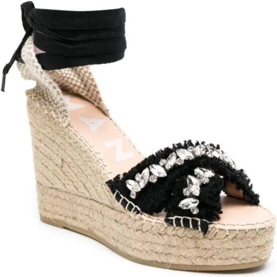 Manebi 110mm crystal-embellished wedge espadrilles Black