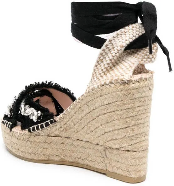 Manebi 110mm crystal-embellished wedge espadrilles Black