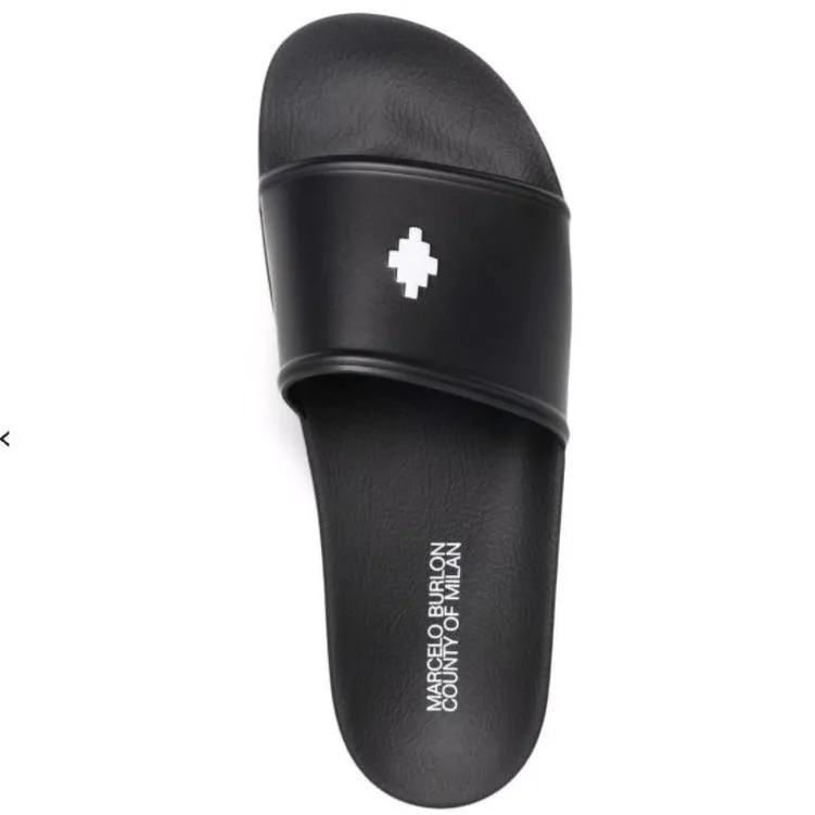 MARCELO BURLON Slide Sandals with Cross Logo in Black