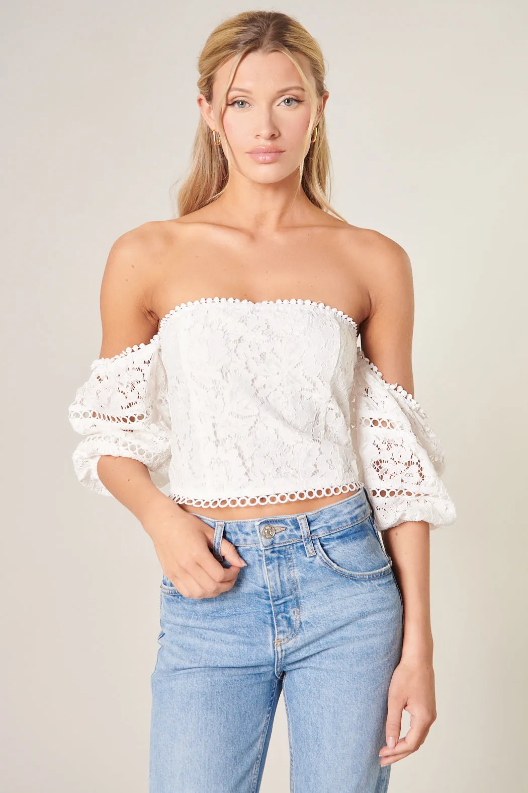 Marienne Off the Shoulder Scallop Lace Top