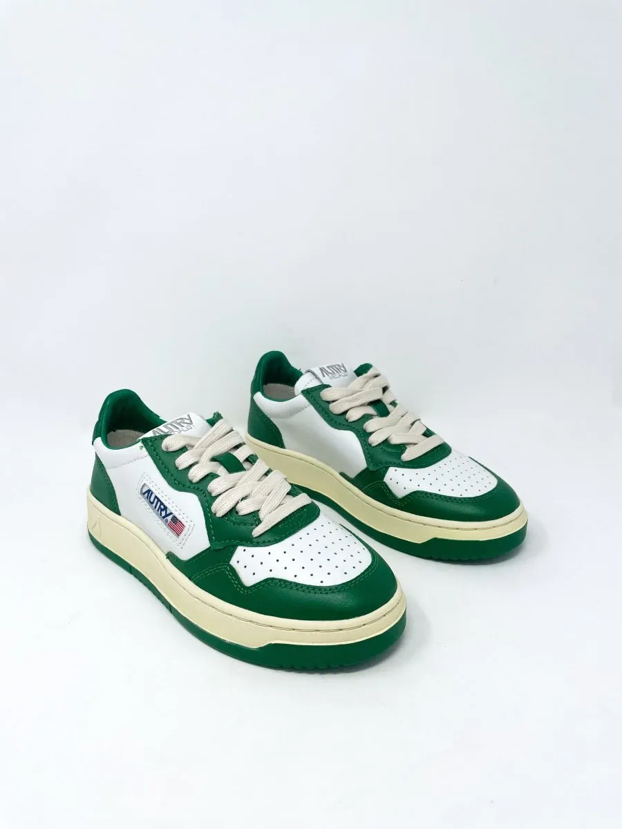 Medalist Low Sneakers in Two Tone Leather White & Green