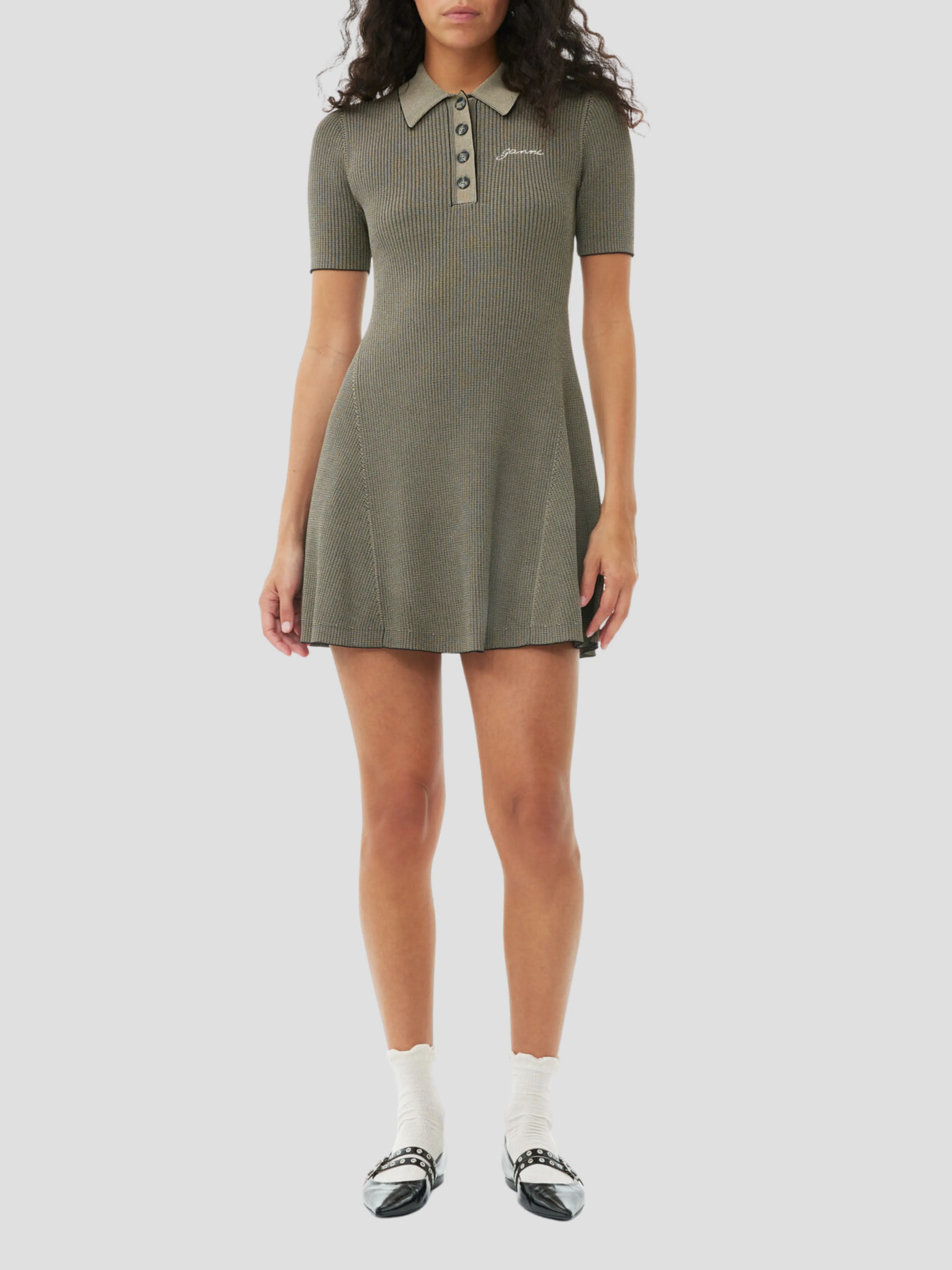 Melange Short Sleeve Knit Mini Dress - Google SEO friendly version: Short Sleeve Knit Mini Dress in Melange Fabric