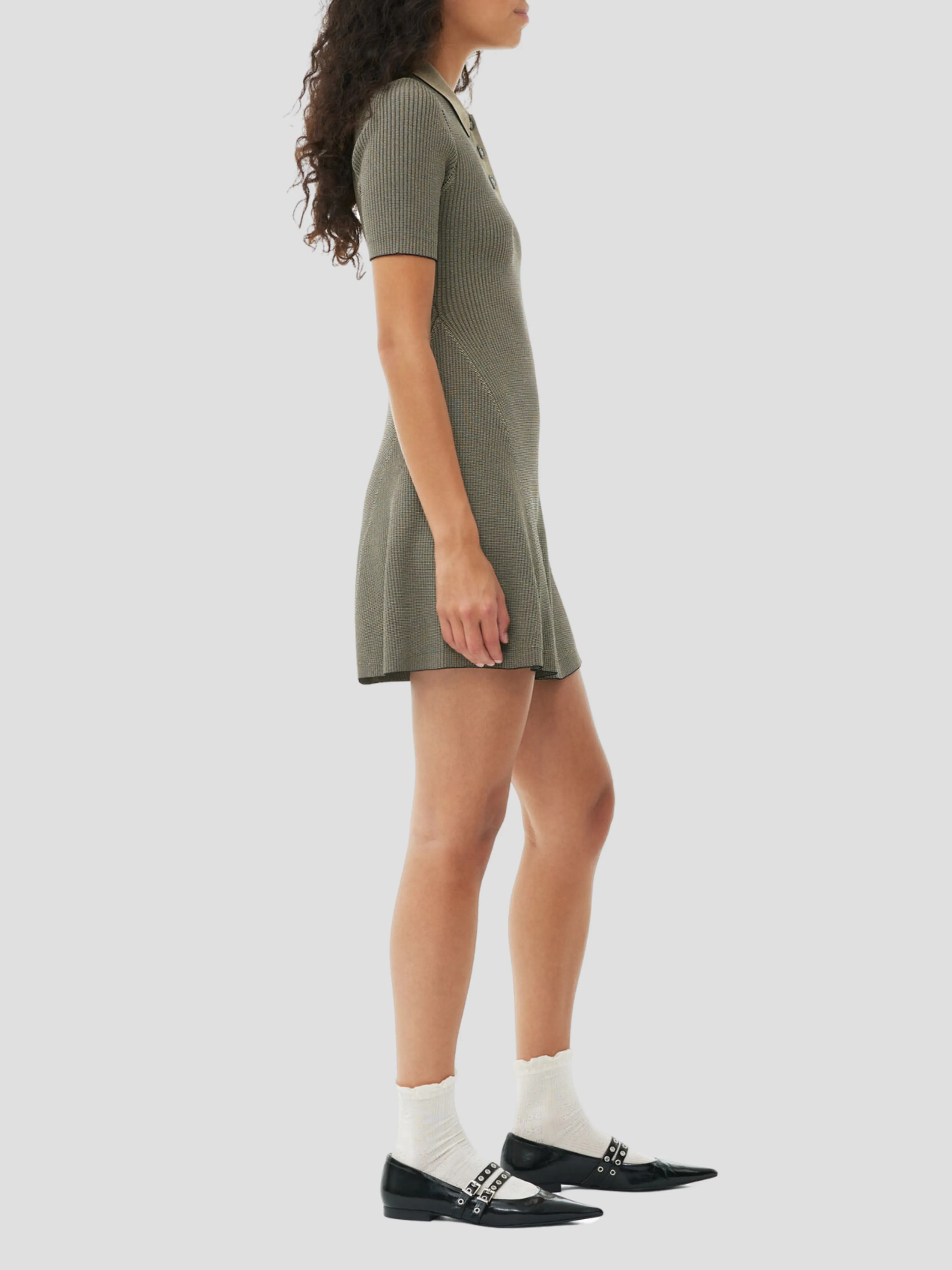 Melange Short Sleeve Knit Mini Dress - Google SEO friendly version: Short Sleeve Knit Mini Dress in Melange Fabric