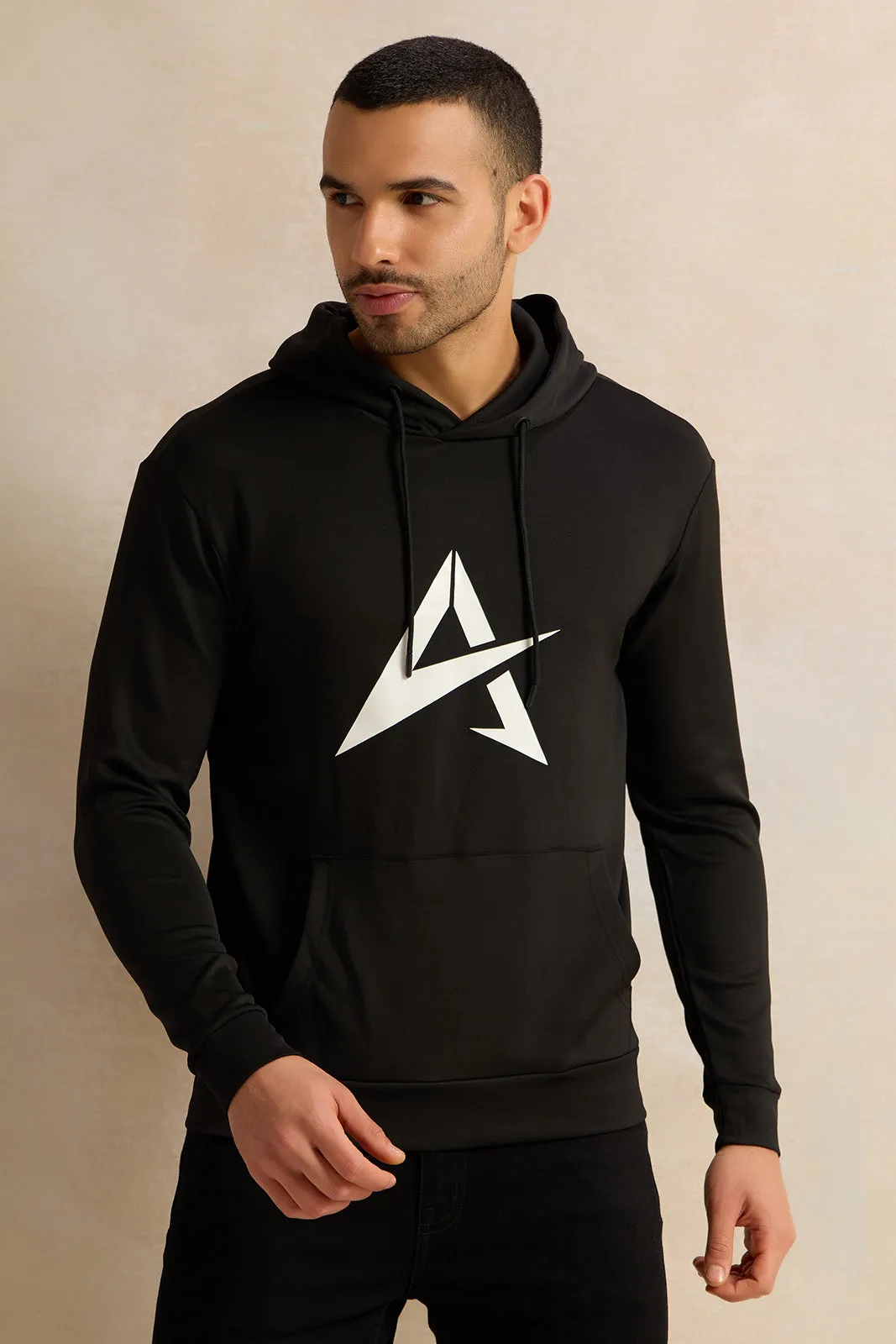 Men Black Hooded Active Sweatshirt