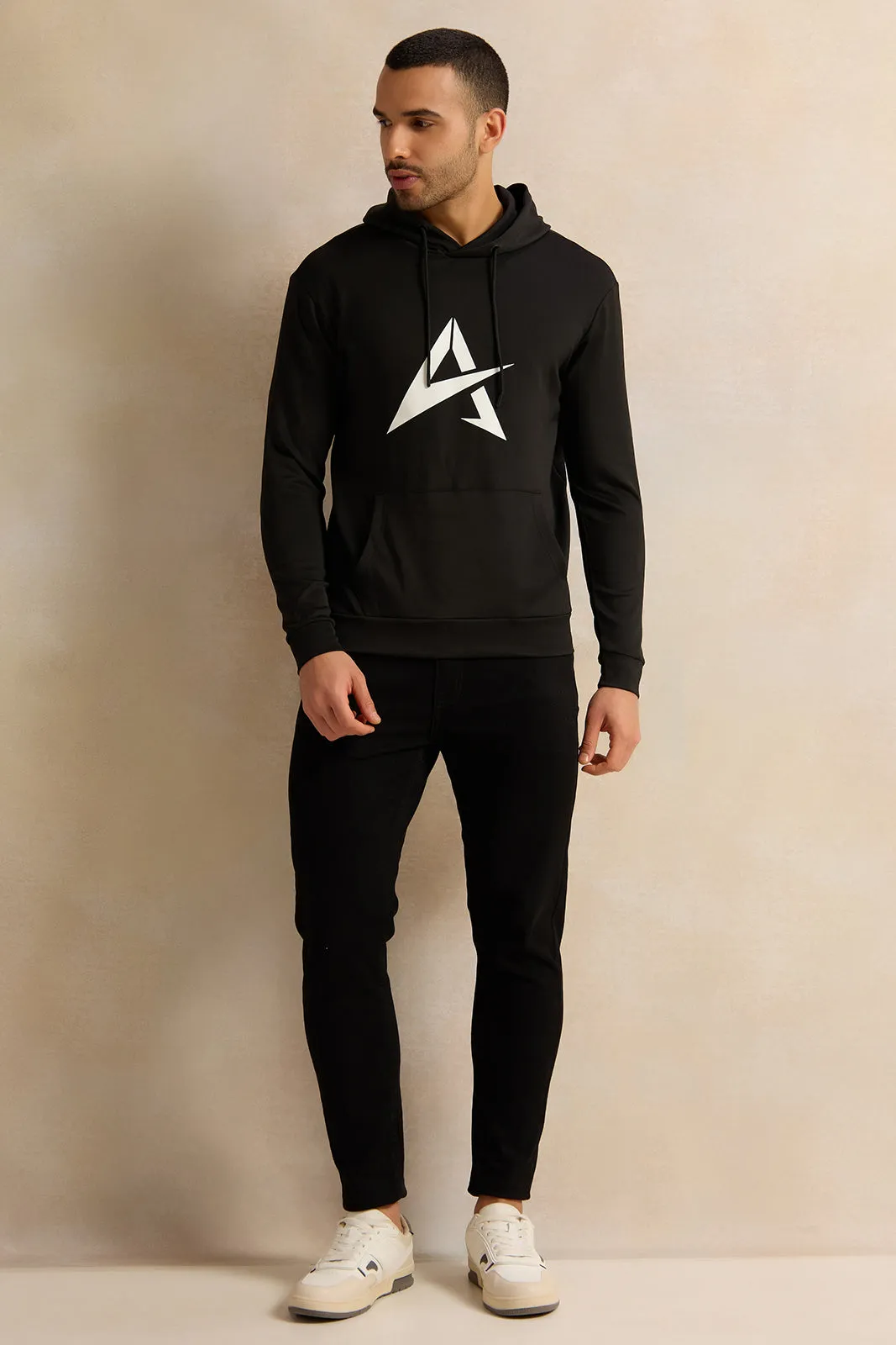 Men Black Hooded Active Sweatshirt