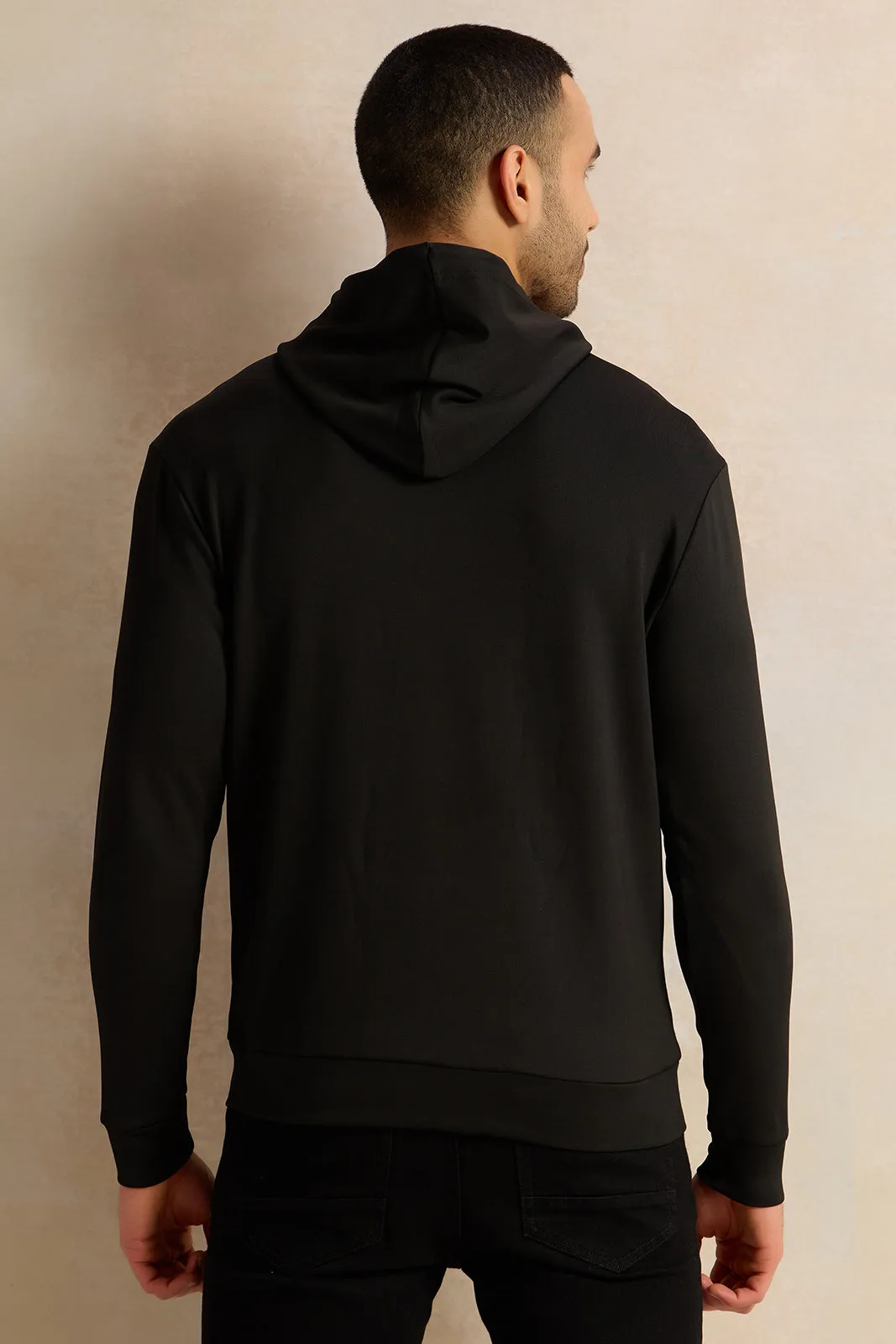 Men Black Hooded Active Sweatshirt