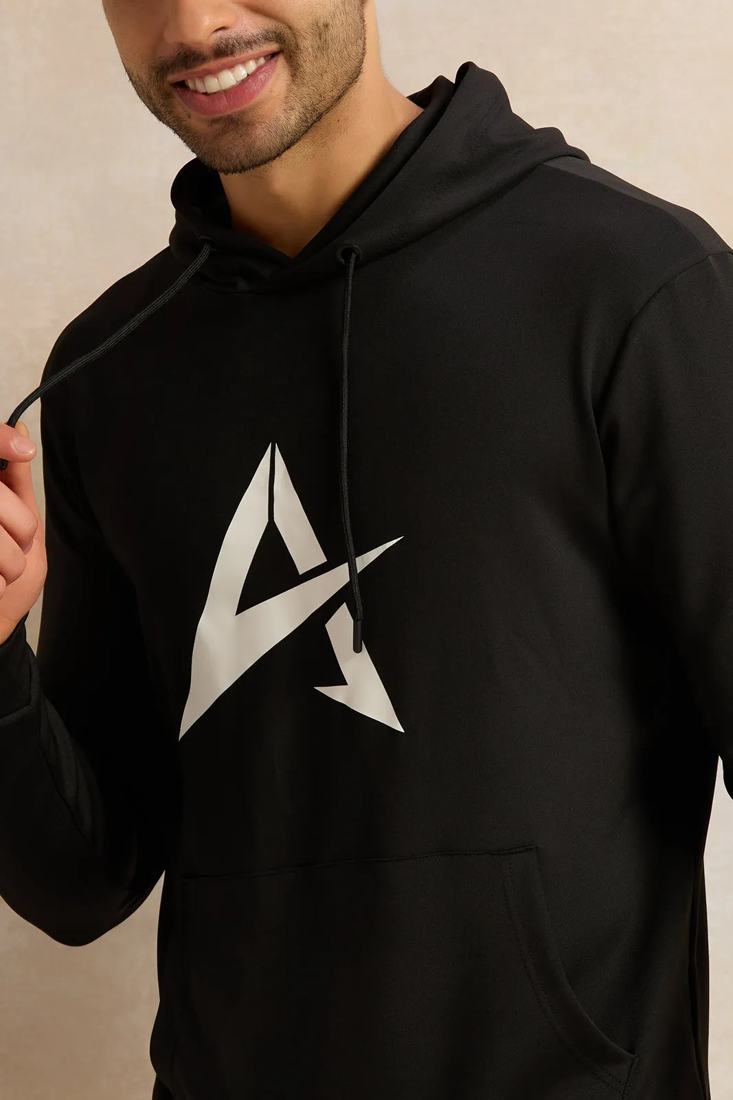 Men Black Hooded Active Sweatshirt