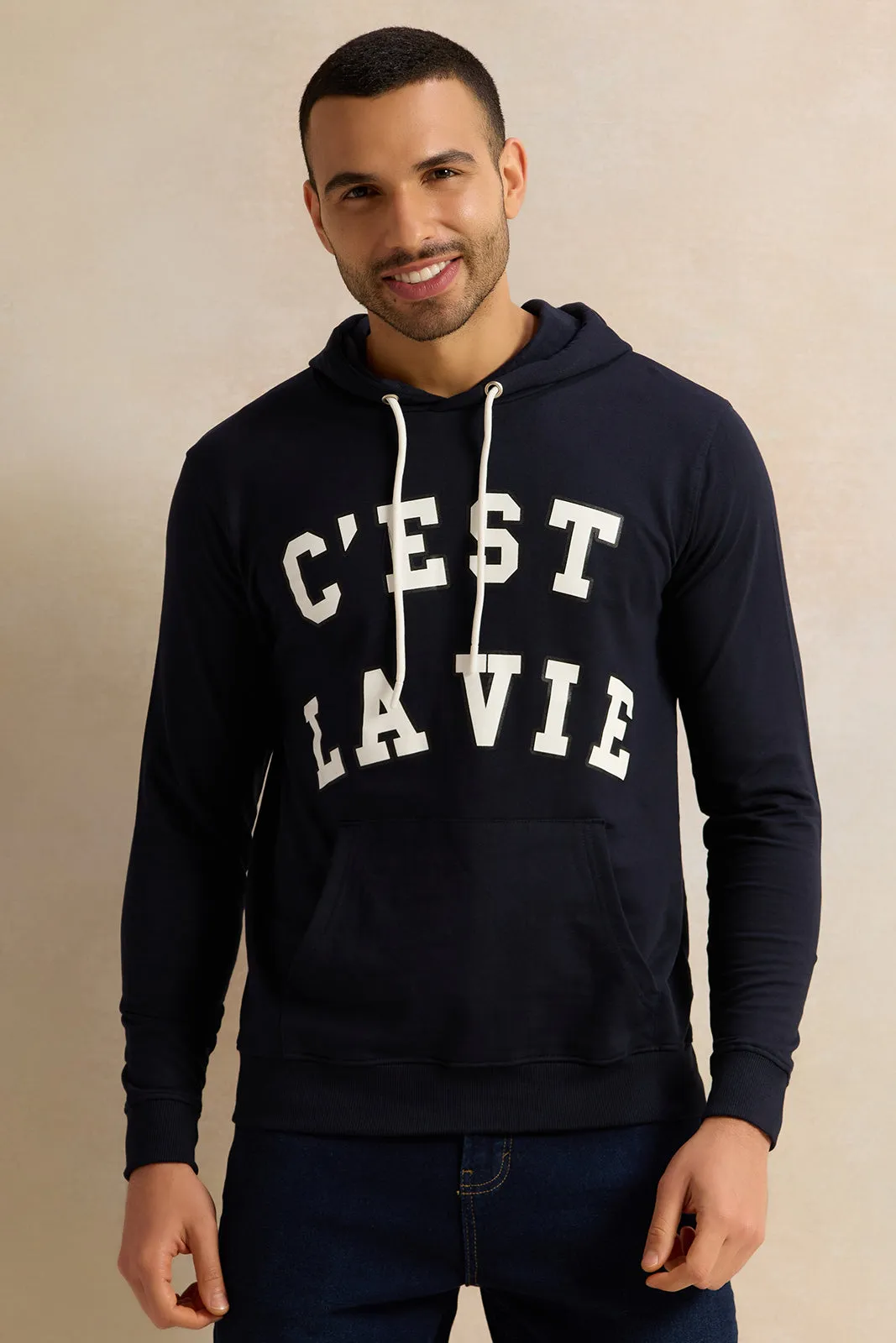 Men Navy Hooded Sweatshirt