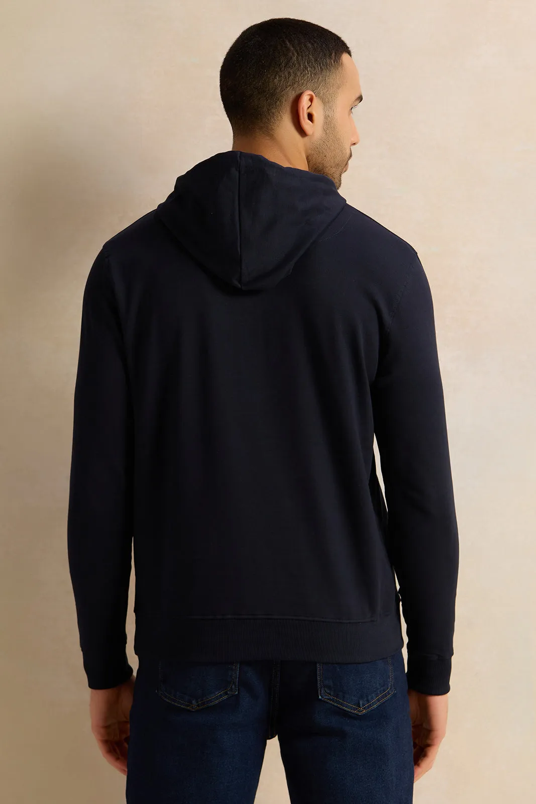 Men Navy Hooded Sweatshirt