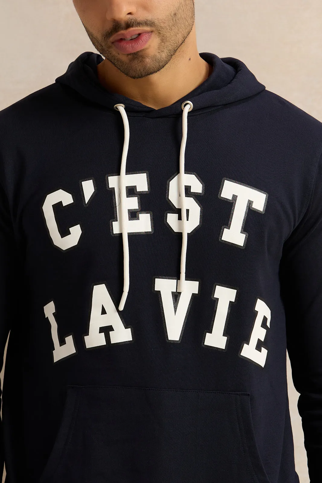 Men Navy Hooded Sweatshirt