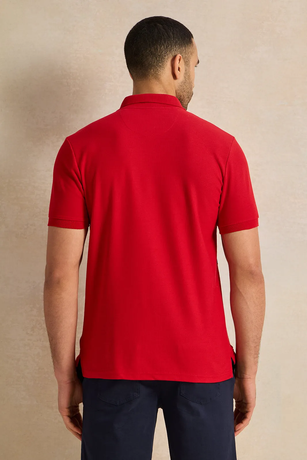 Men Red Casual Polo T-shirt