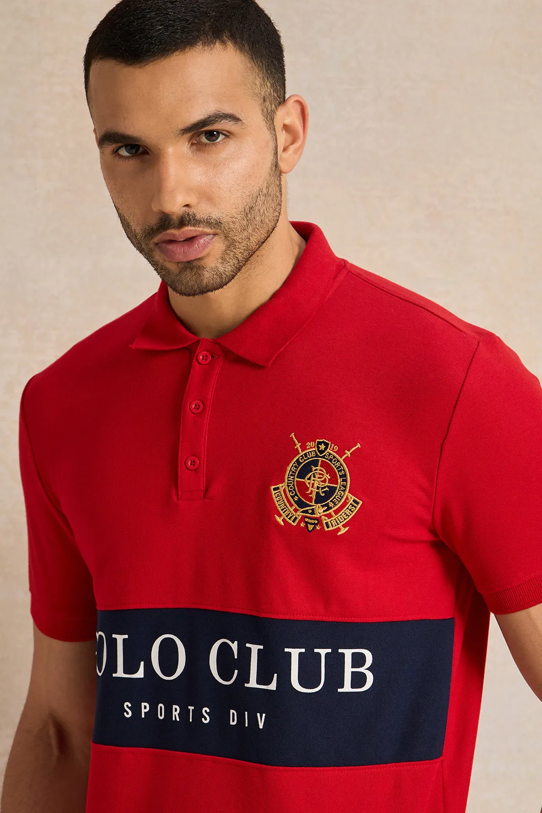 Men Red Casual Polo T-shirt