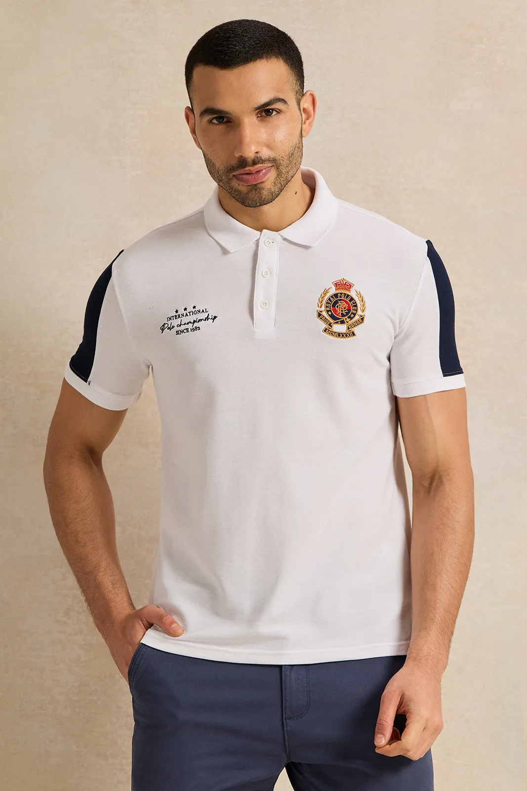 Men White Casual Polo T-shirt