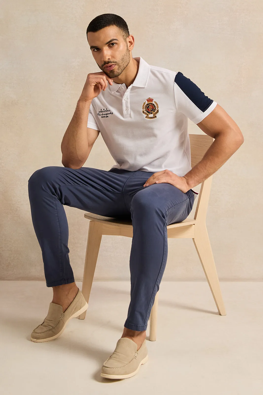 Men White Casual Polo T-shirt