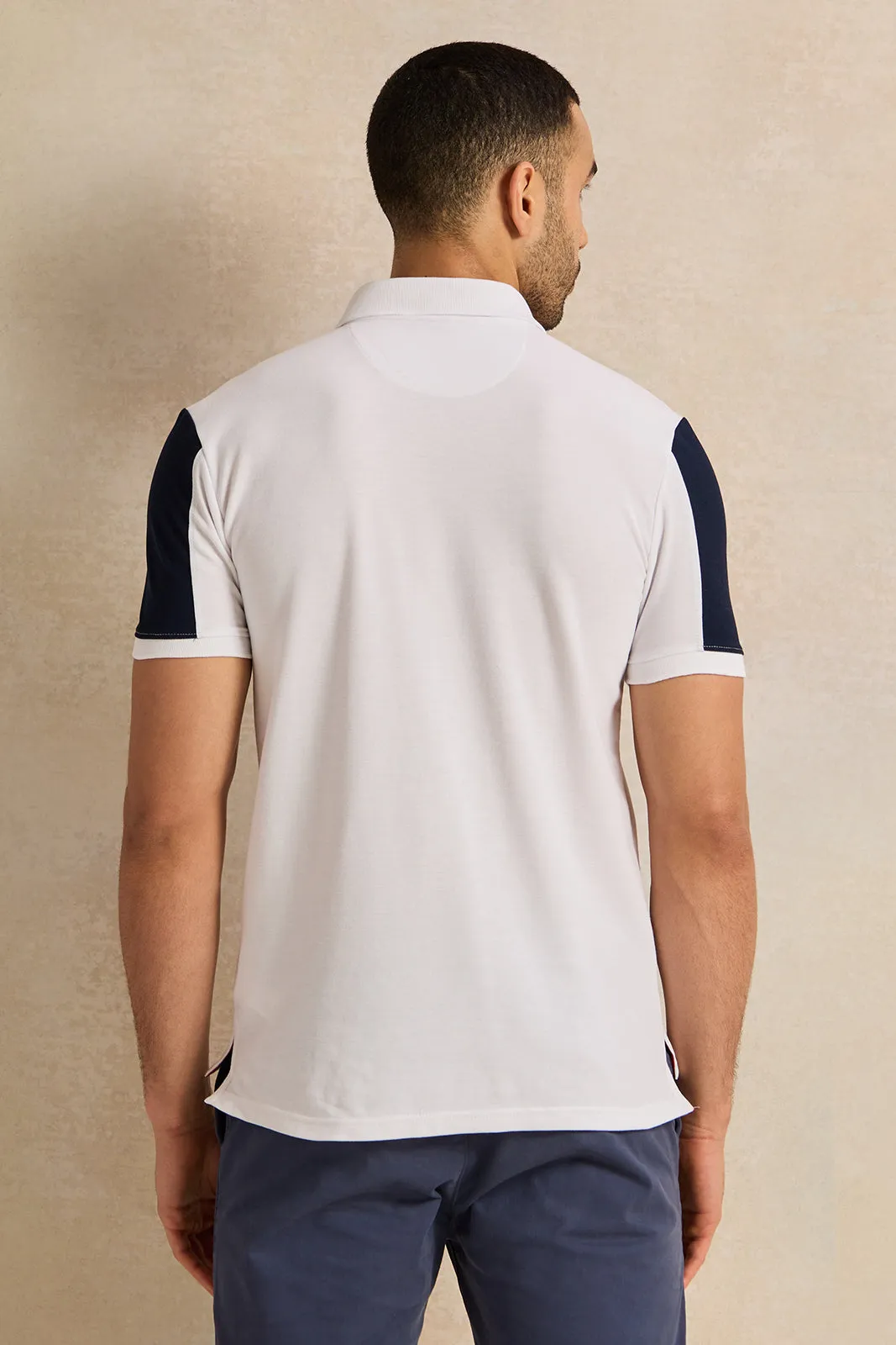 Men White Casual Polo T-shirt