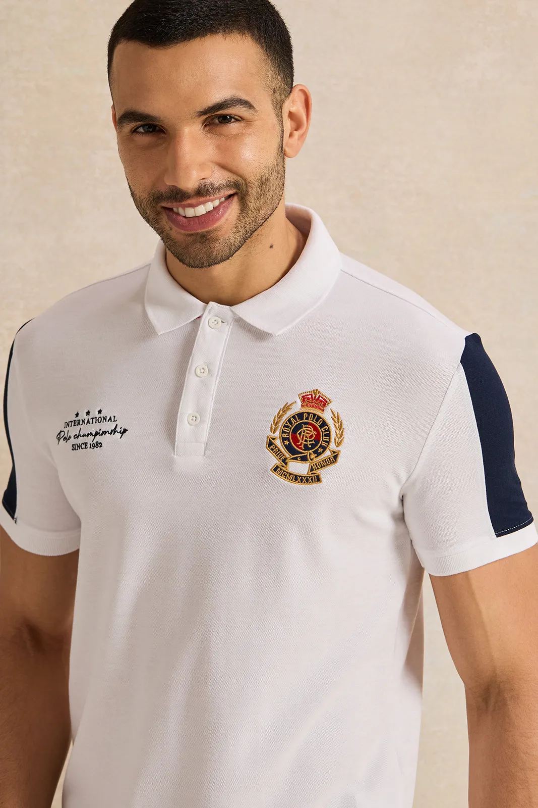 Men White Casual Polo T-shirt