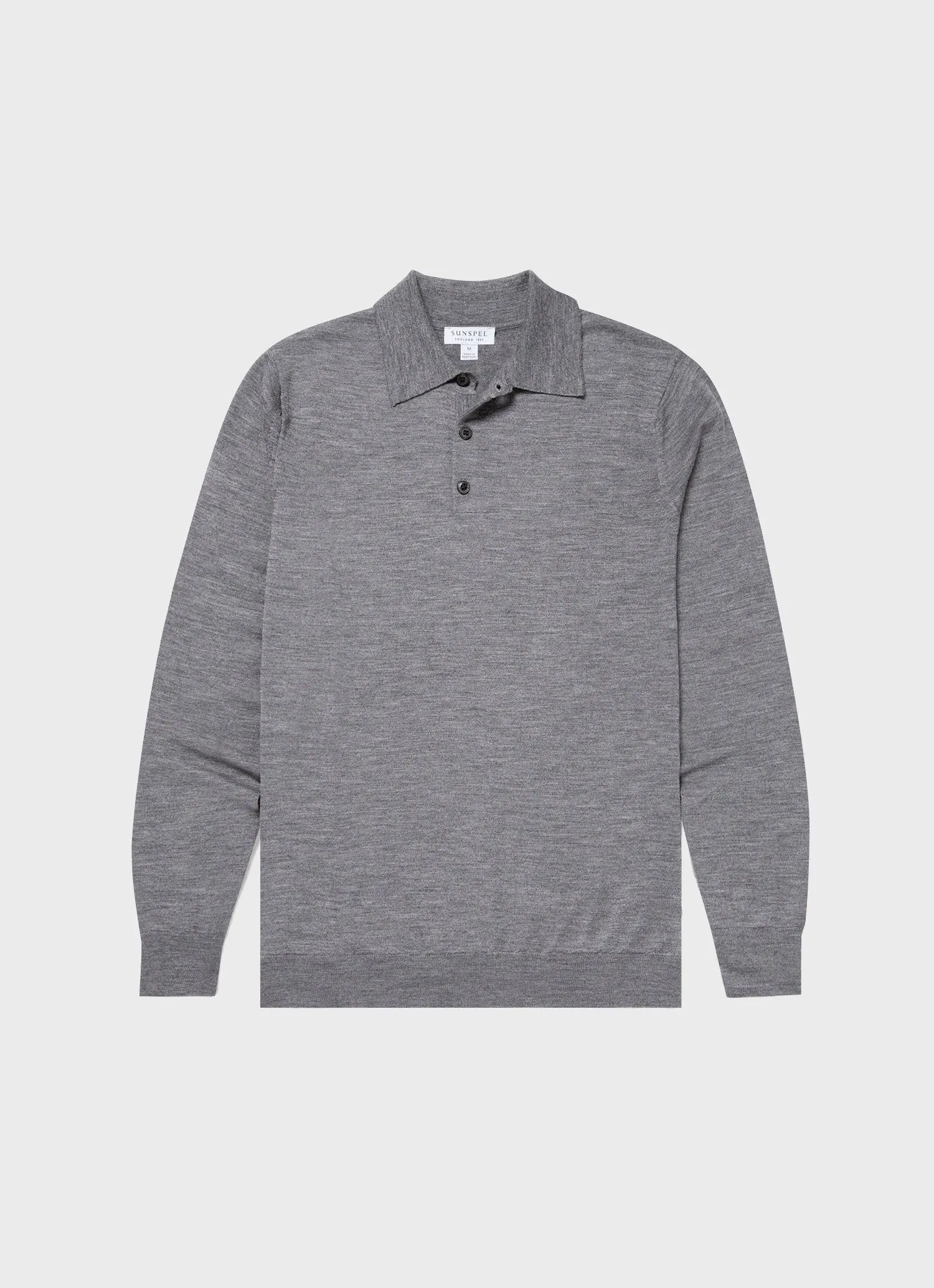 Extra-Fine Merino Polo Shirt for Men - Mid Grey Melange