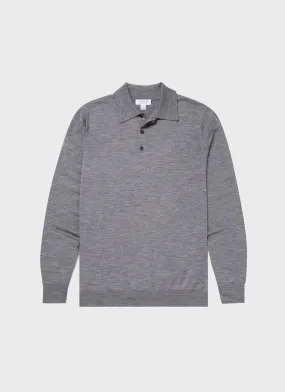 Extra-Fine Merino Polo Shirt for Men - Mid Grey Melange