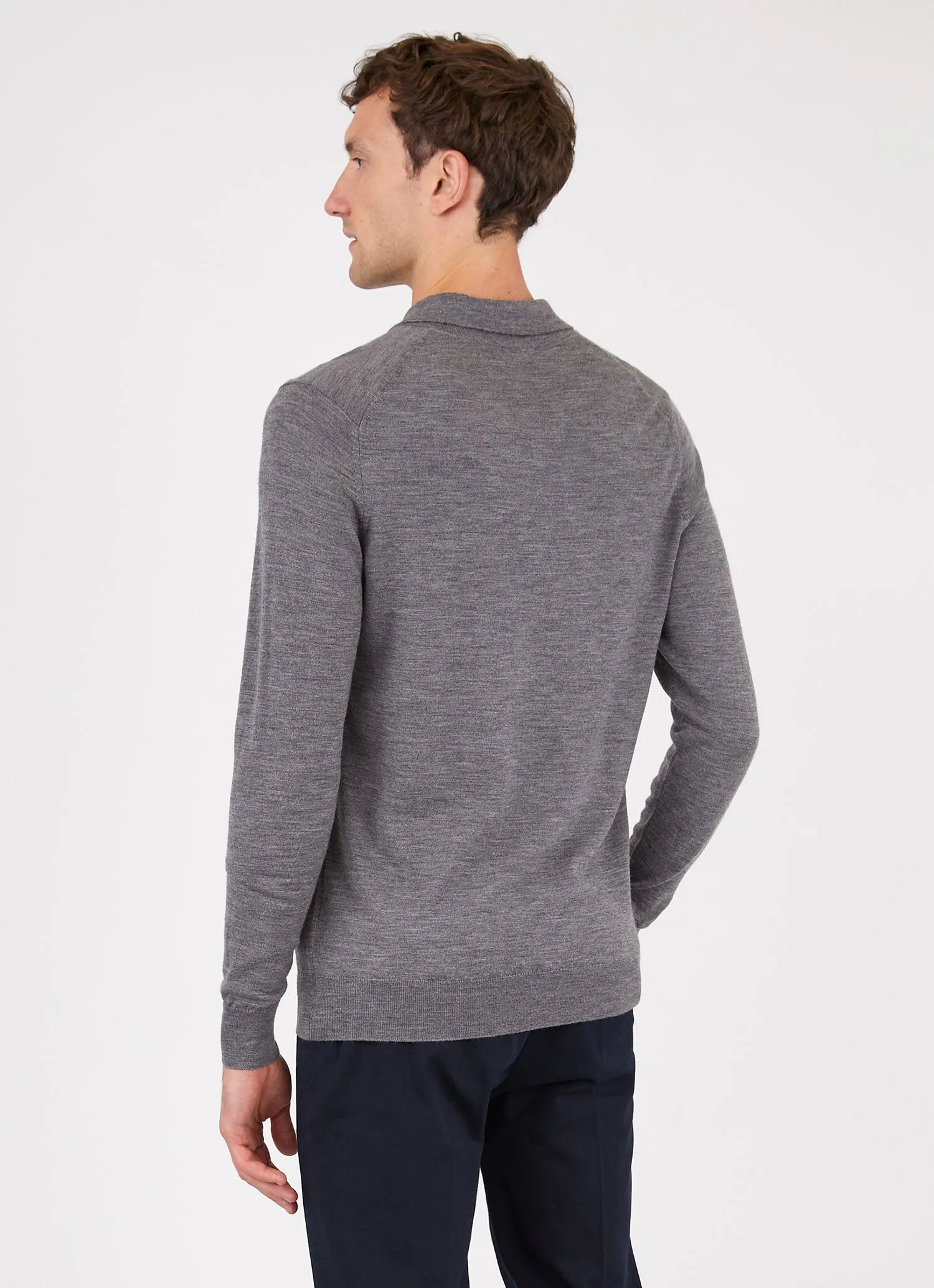 Extra-Fine Merino Polo Shirt for Men - Mid Grey Melange