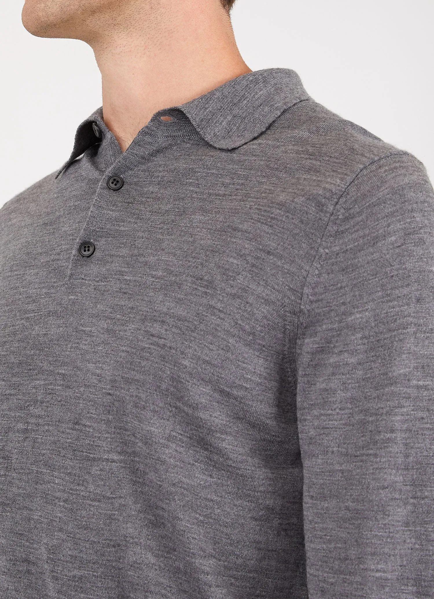 Extra-Fine Merino Polo Shirt for Men - Mid Grey Melange