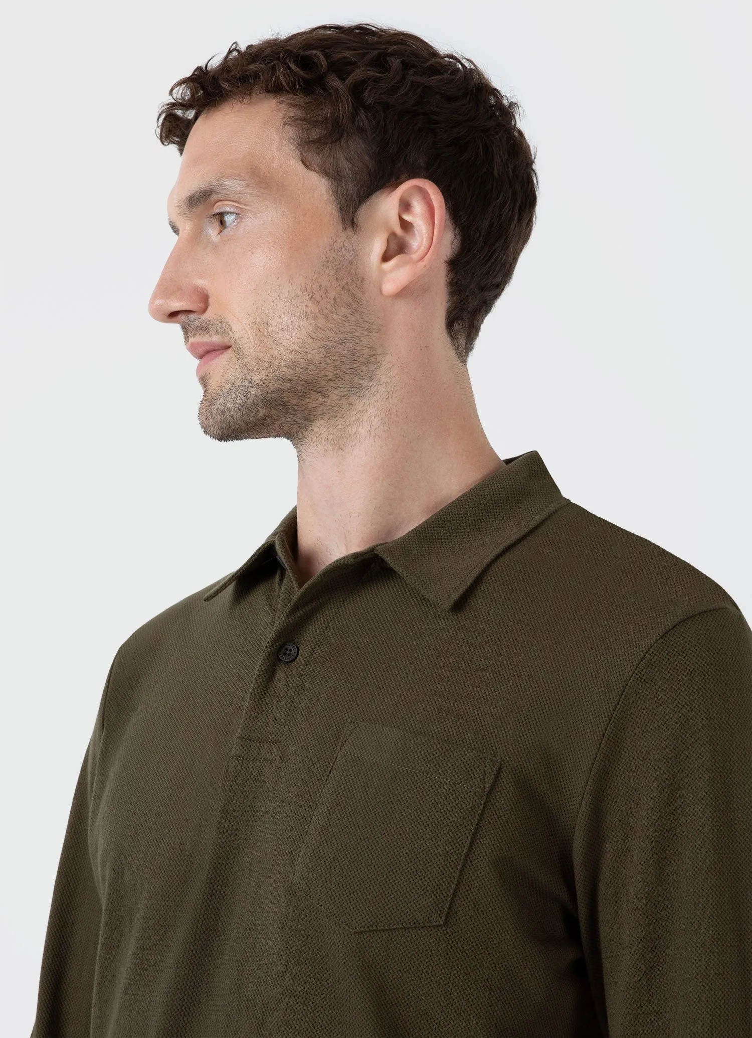 Men's Long Sleeve Riviera Polo Shirt in Dark Olive