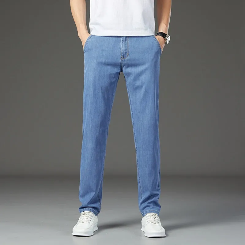 Men's Spring Autumn Classic Style Stretchy Striped Straight Leg Jeans