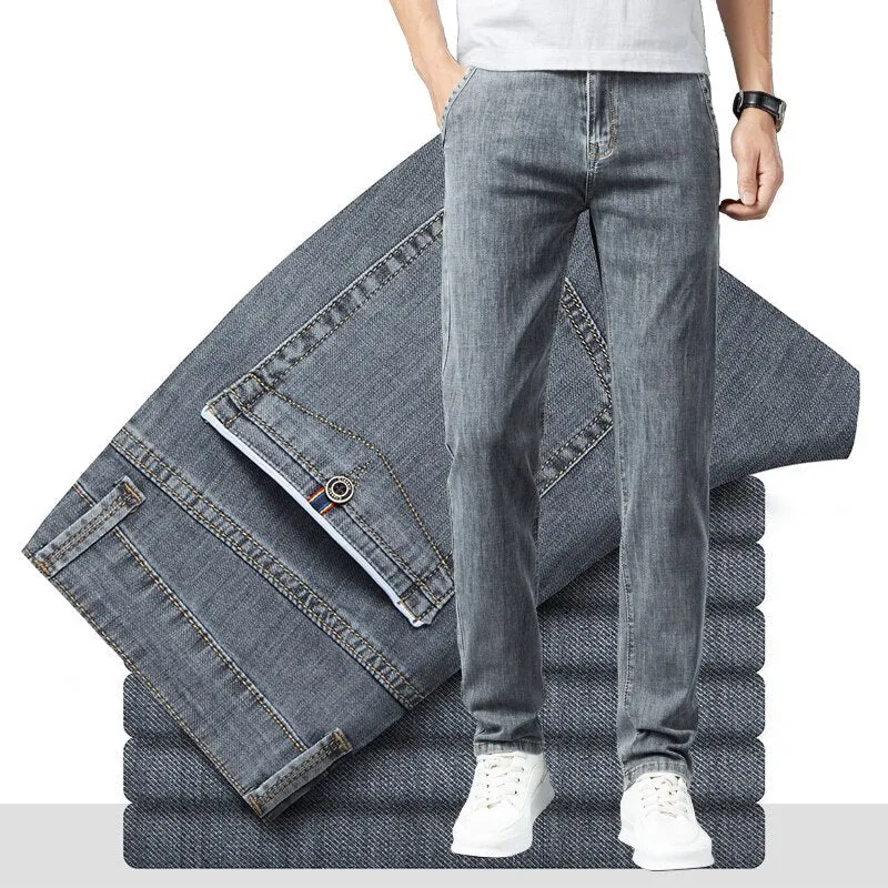 Men's Spring Autumn Classic Style Stretchy Striped Straight Leg Jeans