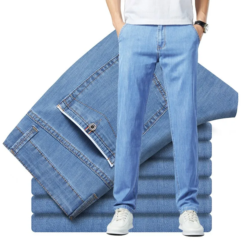 Men's Spring Autumn Classic Style Stretchy Striped Straight Leg Jeans