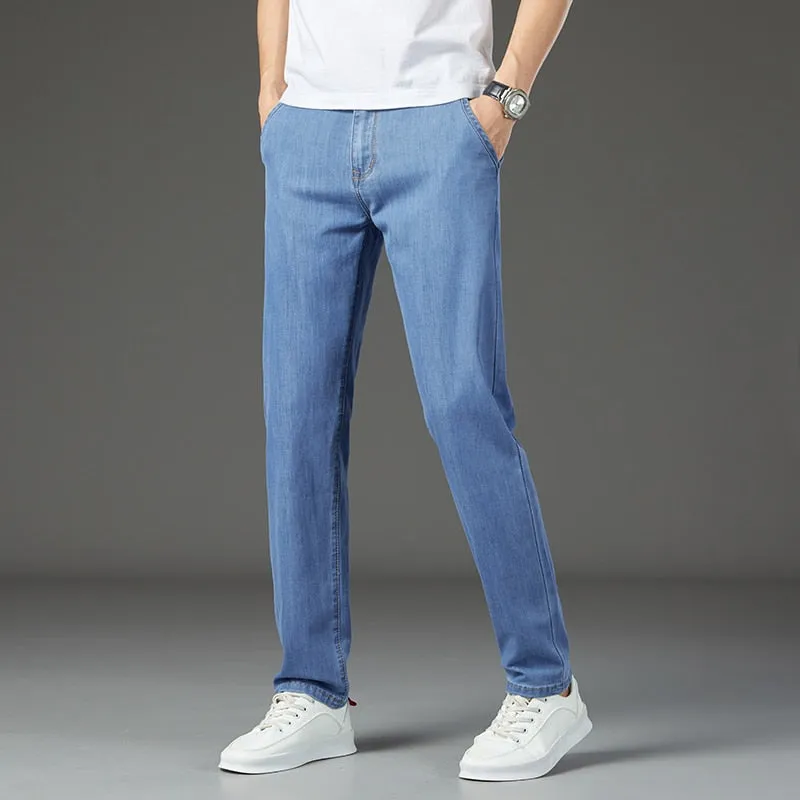 Men's Spring Autumn Classic Style Stretchy Striped Straight Leg Jeans