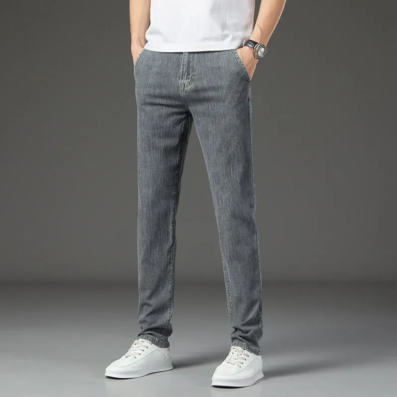 Men's Spring Autumn Classic Style Stretchy Striped Straight Leg Jeans