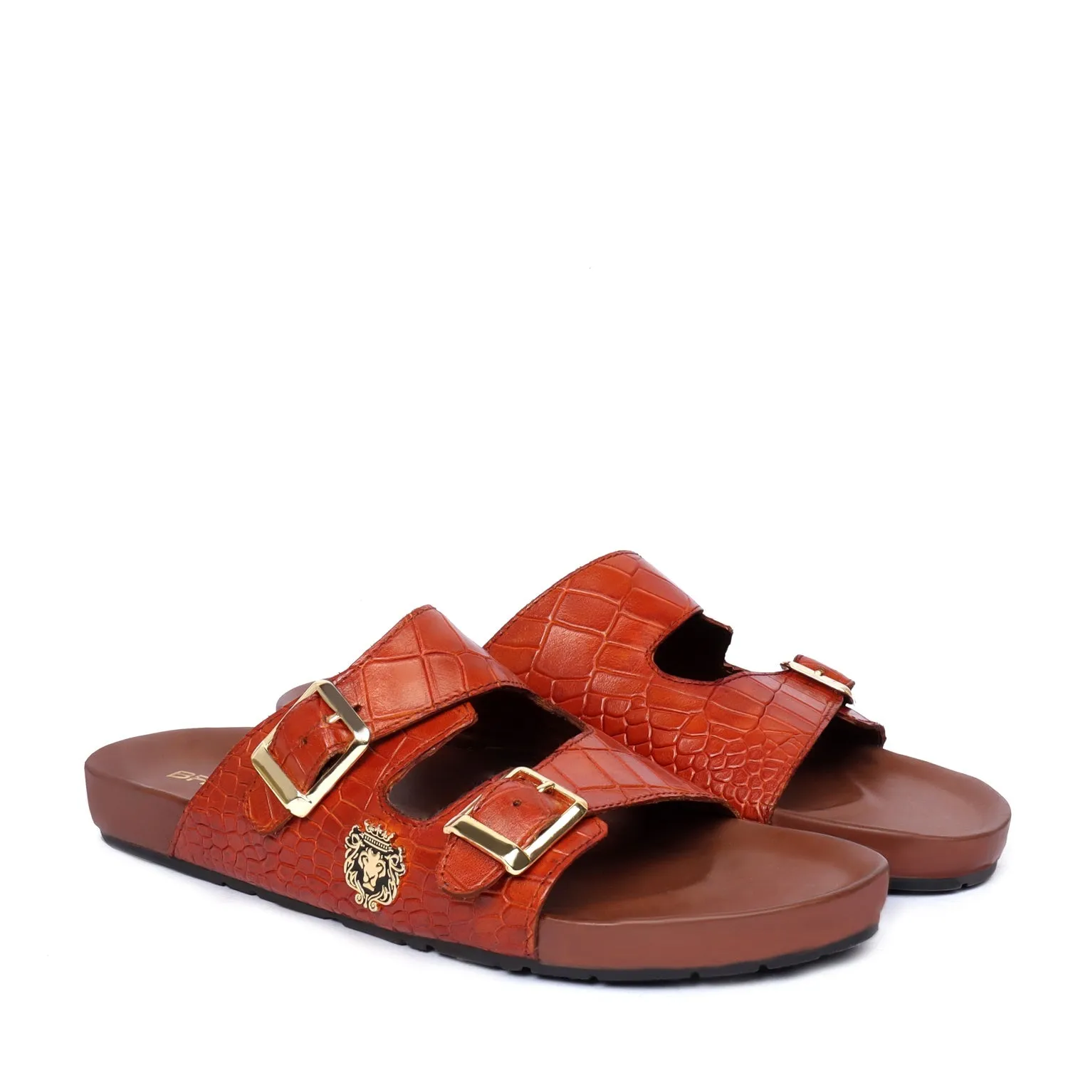 Men's Tan Slippers in Deep Cut Leather