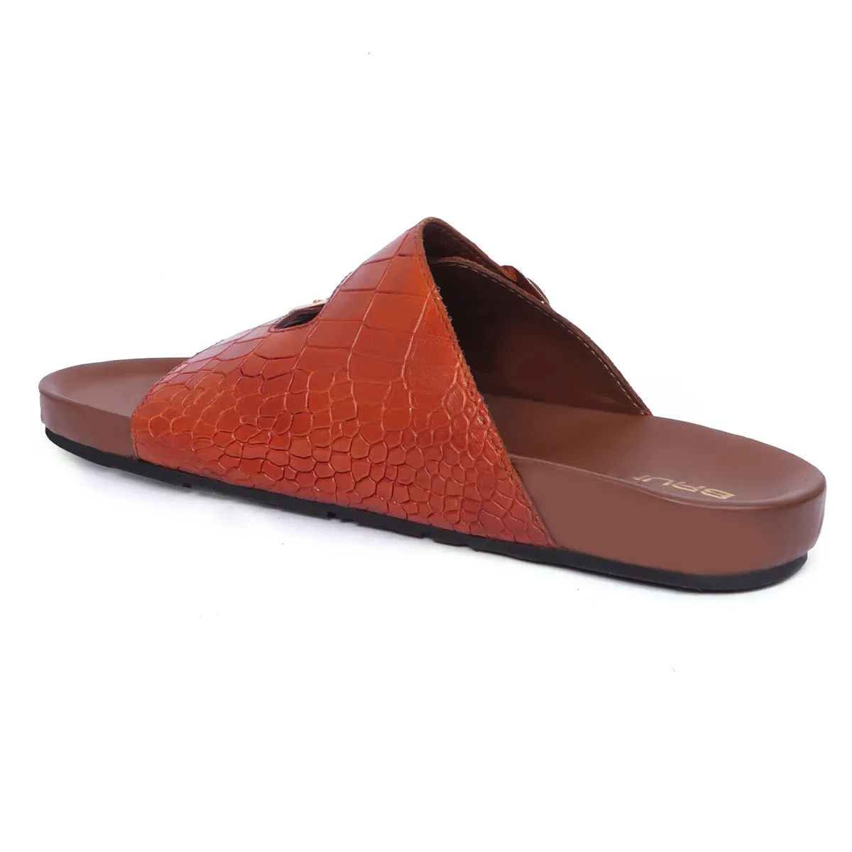 Men's Tan Slippers in Deep Cut Leather